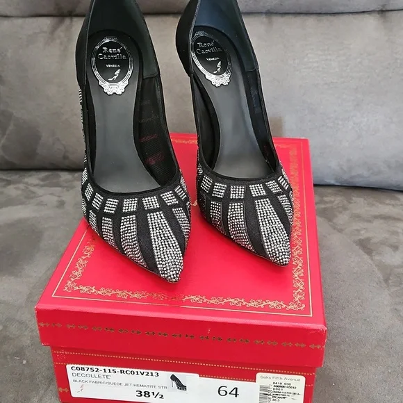 Rene Caovilla 38 1/2 Black/Silver Pumps - Picture 1 of 4